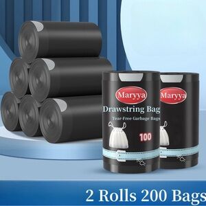 200 Pcs Black Drawstring Garbage Bags Trash Bags 4 Gallon Good for Restroom